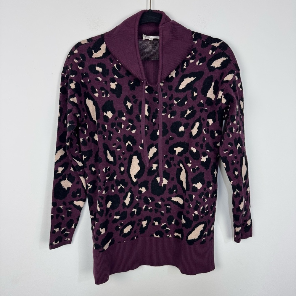Lou & Grey Purple Leopard Animal Print Hoodie Sweater